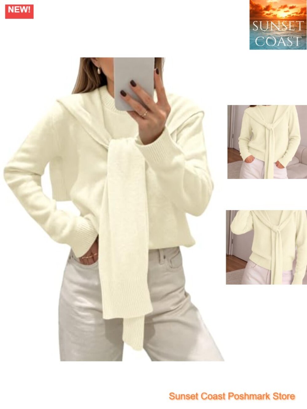Women's Pullover Sweater with Attached Shawl